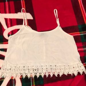 White Linen crop top with lace detail